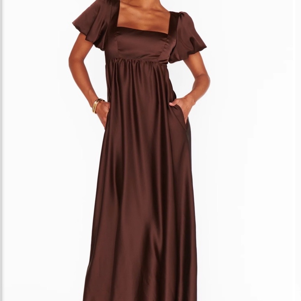 Show Me Your Mumu Brown Satin Maxi Dress
